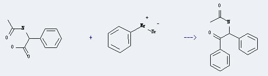 Benzeneacetic acid, a-(acetylamino)- can react with phenylmagnesium bromide to produce N-(a'-oxo-bibenzyl-a-yl)-acetamide